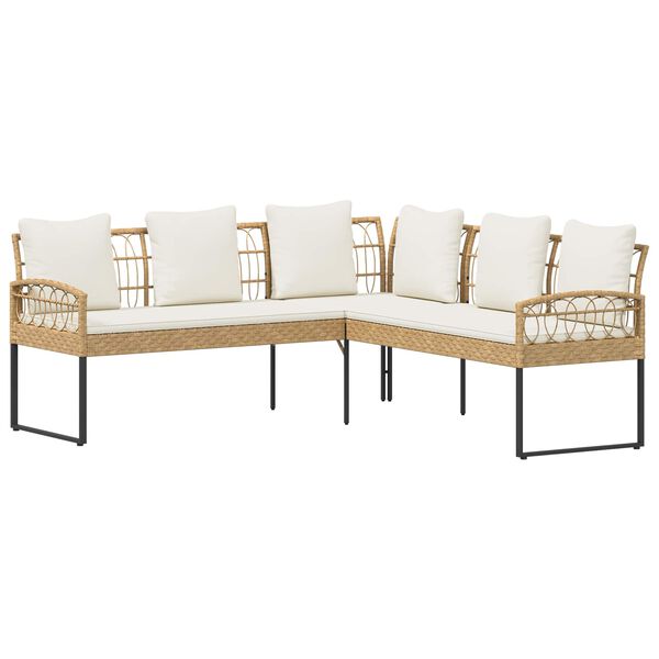 vidaXL Gar&eth;sofa sett me&eth; p&uacute;&eth;i 2 pcs N&aacute;tt&uacute;rulegur P&oacute;l&yacute; Rattan og st&aacute;l