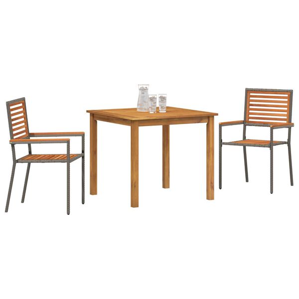 vidaXL Garður borðsett 3 pcs Grár Poly rattan