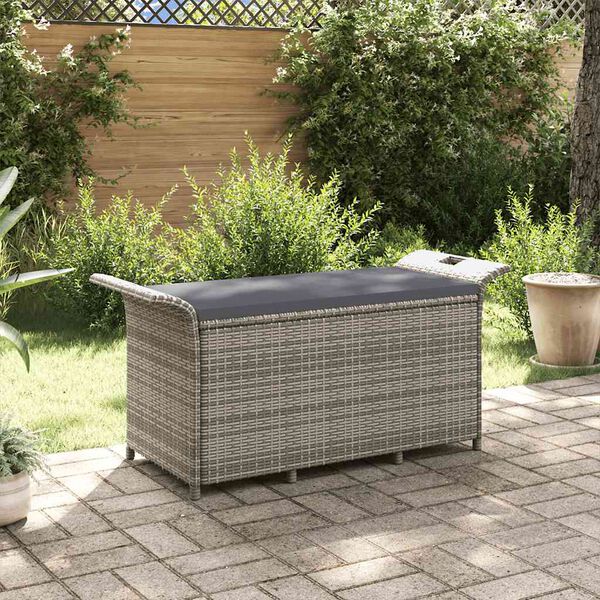 vidaXL Garðbekkur með Púða Grár 116x46x57 cm Pólýrattan