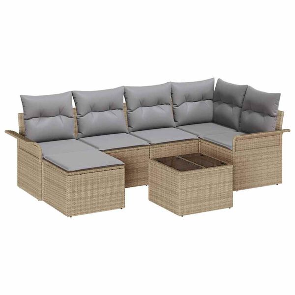 vidaXL Gar&eth;s&oacute;fa sett me&eth; p&uacute;&eth;i 7 pcs Drapplita&eth;ur Poly rattan