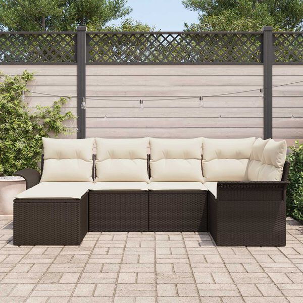 vidaXL Gar&eth;s&oacute;fa sett me&eth; p&uacute;&eth;i me&eth; geymslu 6 pcs Br&uacute;nn Poly rattan