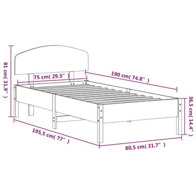 vidaXL Rúmgrind án Dýnu Hvítur 75x190 cm Gegnheil Fura