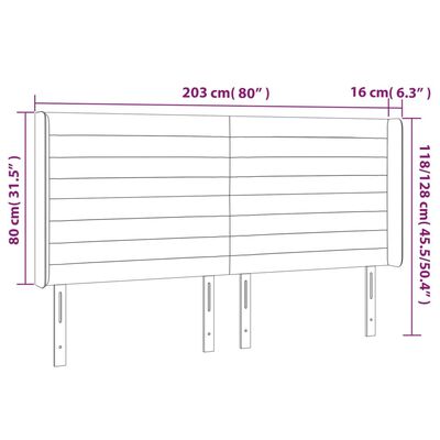 vidaXL Höfðagafl með Eyrum 203x16x118/128 cm Ljósgrátt Efni