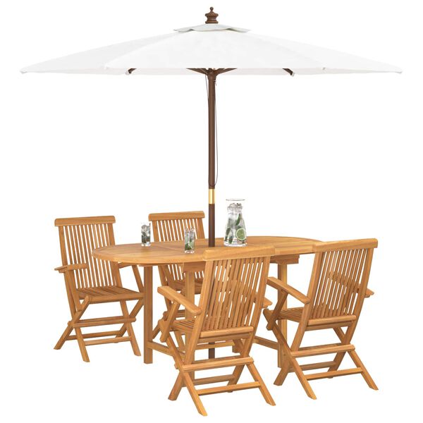 vidaXL Garður borðsett 5 pcs Brúnn Solid teak viður