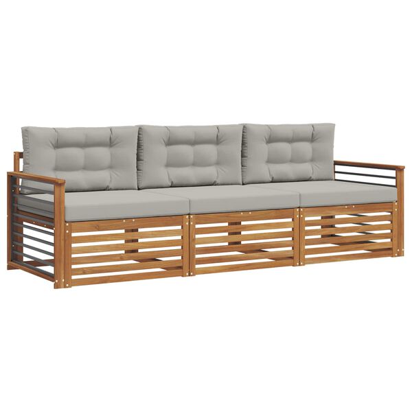 vidaXL &Uacute;ti s&oacute;fasett me&eth; p&uacute;&eth;i 3 pcs N&aacute;tt&uacute;rulegt og Lj&oacute;st Gr&aacute;tt