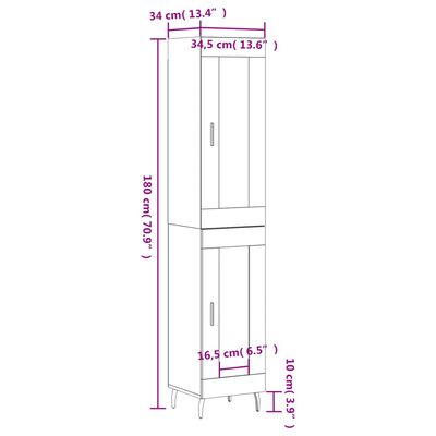 vidaXL Hár Skápur Brún Eik 34,5x34x180 cm Samsettur Viður