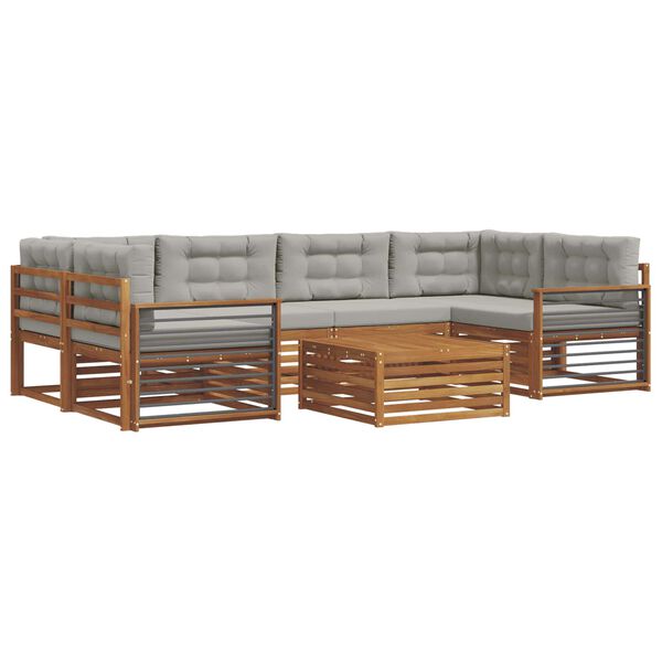 vidaXL &Uacute;ti s&oacute;fasett me&eth; p&uacute;&eth;i 7 pcs N&aacute;tt&uacute;rulegt og Lj&oacute;st Gr&aacute;tt