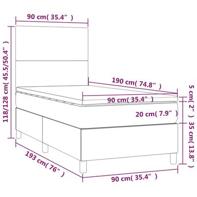 vidaXL Hólfað Springrúm með Dýnu&LED Hvítur 90x190 cm Gervileður