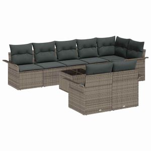 vidaXL Gar&eth;s&oacute;fa sett me&eth; p&uacute;&eth;i 9 pcs Gr&aacute;r Poly rattan