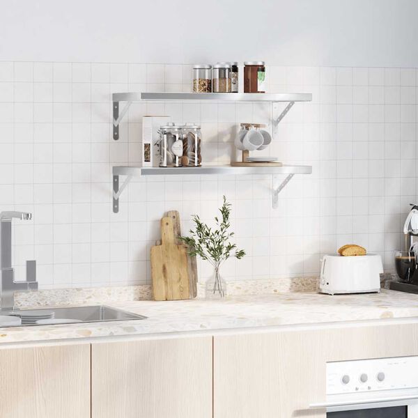 vidaXL Vegghillur 2 stk. 75x30 cm Silfurlita&eth; Ry&eth;fr&iacute;tt St&aacute;l