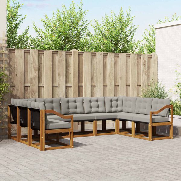 vidaXL &Uacute;ti s&oacute;fasett 9 pcs N&aacute;tt&uacute;rulegt og Lj&oacute;st Gr&aacute;tt Hrein akas&iacute;utr&eacute;