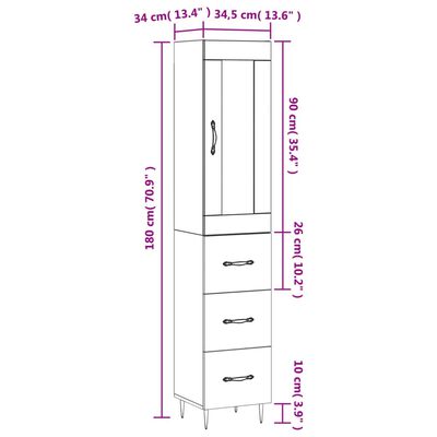 vidaXL Hár Skápur Steypugrár 34,5x34x180 cm Samsettur Viður