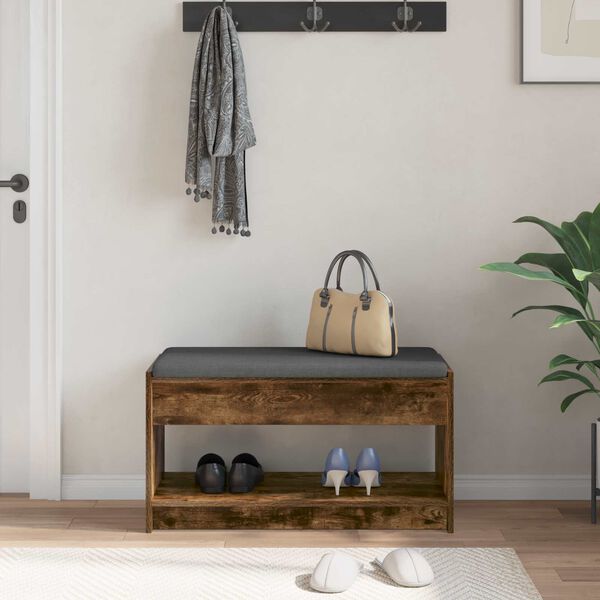 vidaXL Hallarbekk Reyktur Eik 83 x 38 x 45 cm Virkur tr&eacute; og d&uacute;kur