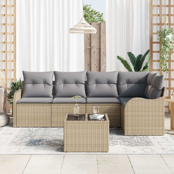 vidaXL Gar&eth;s&oacute;fa sett me&eth; geymslu 6 pcs Drapplita&eth;ur p&oacute;l&yacute;rattan
