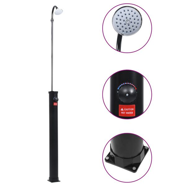 vidaXL Sólarhituð Útisturta Svört 215 cm 8 L