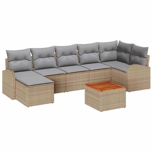 vidaXL Gar&eth;s&oacute;fa sett me&eth; geymslu 8 pcs Beige og lj&oacute;sgr&aacute;r p&oacute;l&yacute;rattan