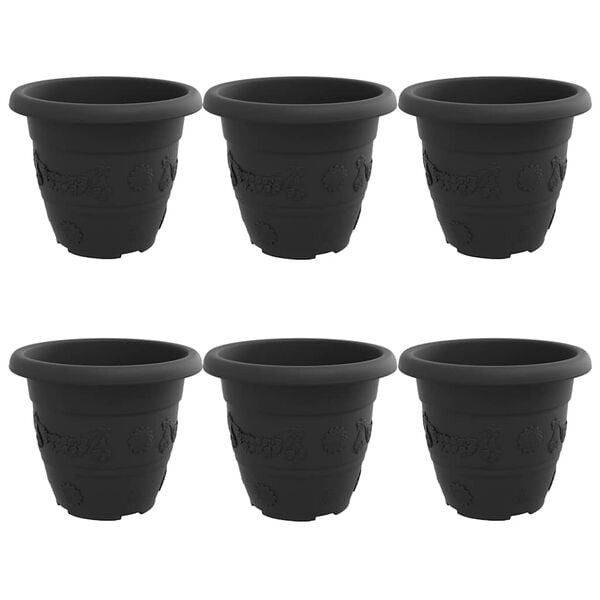 vidaXL R&uacute;n bl&oacute;mapotta 6 pcs Svartur &Oslash; 26 x 21.5 cm Plast