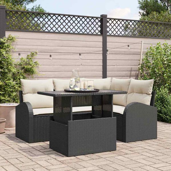 vidaXL Gar&eth;s&oacute;fa sett me&eth; p&uacute;&eth;i me&eth; geymslu 5 pcs Svartur Poly rattan