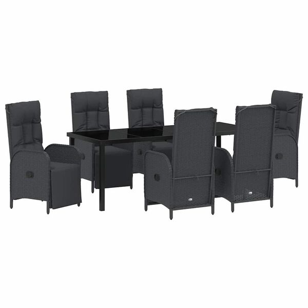 vidaXL Gar&eth;ur bor&eth;sett me&eth; p&uacute;&eth;i 7 pcs Svartur p&oacute;l&yacute;rattan