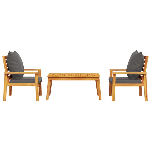 vidaXL 3 Hluta Garðsófasett með Sessum Gegnheill Akasíuviður