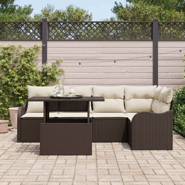 vidaXL Gar&eth;s&oacute;fa sett me&eth; p&uacute;&eth;i me&eth; kodda 6 pcs Br&uacute;nn Poly Rattan