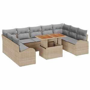 vidaXL Gar&eth;s&oacute;fa sett me&eth; geymslu 10 pcs Drapplita&eth;ur Poly rattan