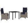 vidaXL Gar&eth;ur bor&eth;sett me&eth; p&uacute;&eth;i 3 pcs Gr&aacute;r p&oacute;l&yacute;rattan