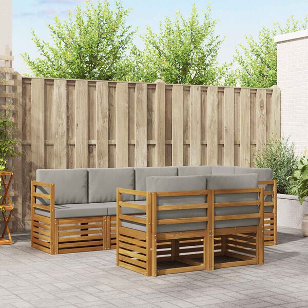 vidaXL Sofav&ouml;ruuppsettning me&eth; p&uacute;&eth;i 7 pcs N&aacute;tt&uacute;rulegt og Lj&oacute;st Gr&aacute;tt