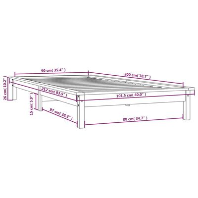 vidaXL Rúmgrind án Dýnu Svartur 90x200 cm Gegnheil