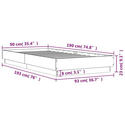 vidaXL Rúmgrind Grá Sonoma 90x190 cm Samsettur Viður