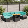 vidaXL 8 stykki gar&eth;s&oacute;fasett me&eth; p&uacute;&eth;um Black Poly Rattan Acacia