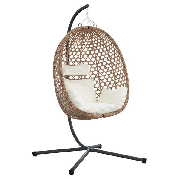 vidaXL Hangandi eggjast&oacute;ll Lj&oacute;s krem 104 x 100 x 191 cm p&oacute;l&yacute;rattan