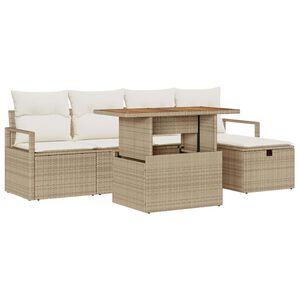 vidaXL Gar&eth;s&oacute;fa sett 6 pcs Drapplita&eth;ur p&oacute;l&yacute;rattan