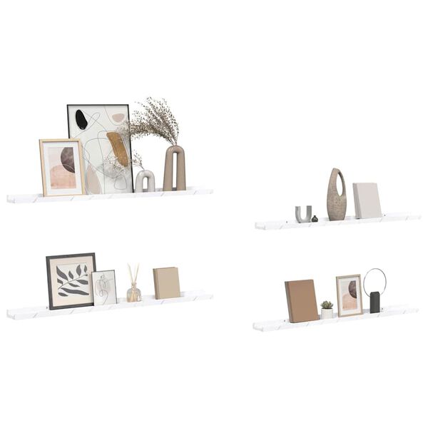 vidaXL Vegghylla 4 pcs Hv&iacute;tt marmara 100 x 9 x 3 cm Samsettur vi&eth;ur