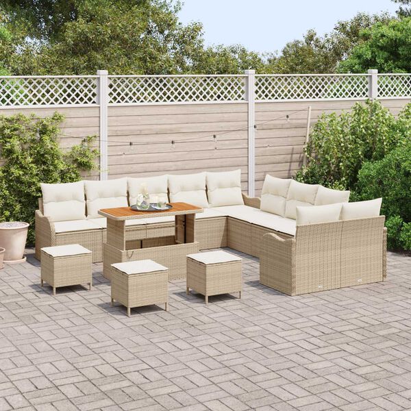 vidaXL Gar&eth;s&oacute;fa sett 14 pcs Drapplita&eth;ur p&oacute;l&yacute;rattan