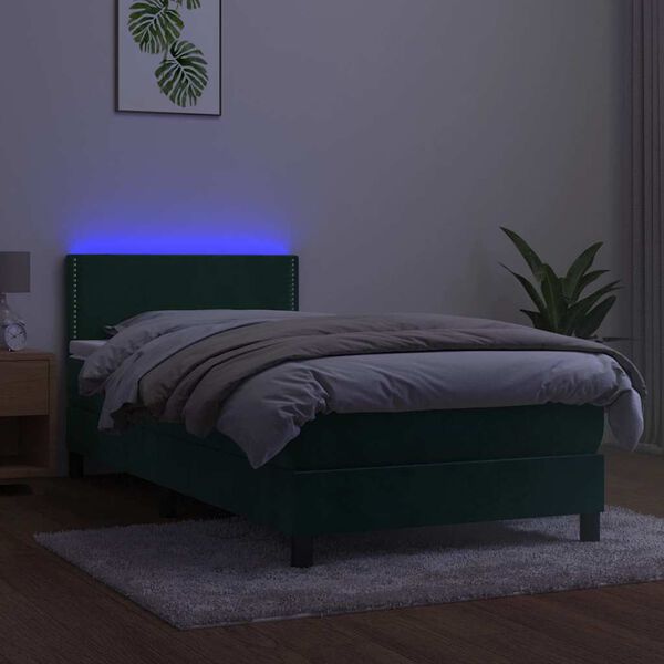 vidaXL H&oacute;lfa&eth; Springr&uacute;m me&eth; D&yacute;nu&LED D&ouml;kkgr&aelig;nt 90x190 cm Flauel