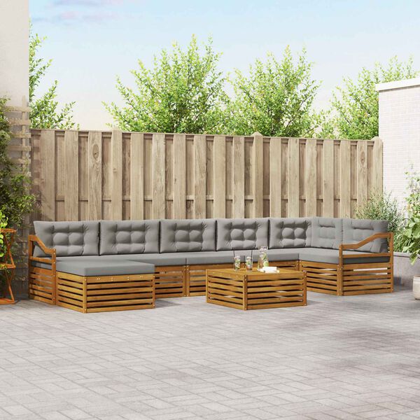 vidaXL &Uacute;ti s&oacute;fasett 8 pcs N&aacute;tt&uacute;rulegt og Lj&oacute;st Gr&aacute;tt Hrein akas&iacute;utr&eacute;