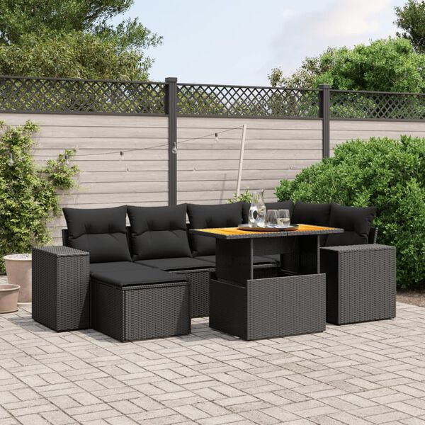 vidaXL 8 stykki gar&eth;s&oacute;fasett me&eth; p&uacute;&eth;um Black Poly Rattan Acacia