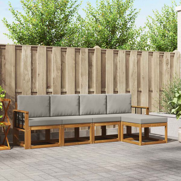 vidaXL &Uacute;ti s&oacute;fasett 5 pcs N&aacute;tt&uacute;rulegt og Lj&oacute;st Gr&aacute;tt Hrein akas&iacute;utr&eacute;