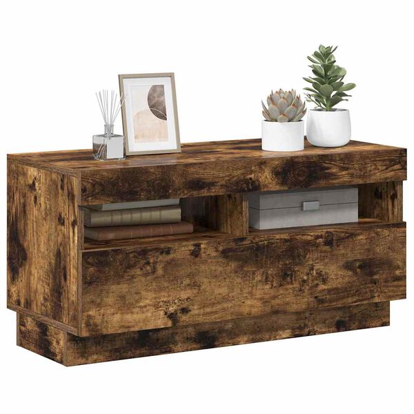 vidaXL Sjónvarpsskápur með LED Ljósum Reyklituð Eik 80x35x40 cm