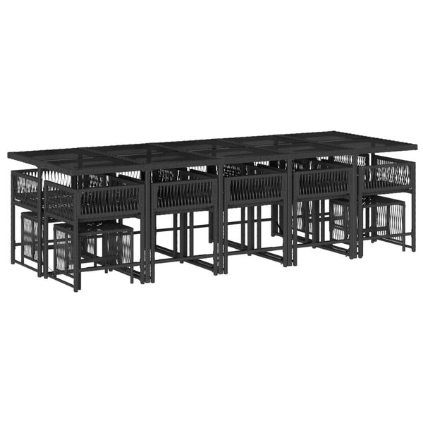 vidaXL 15 Hluta Gar&eth;bor&eth;stofusett me&eth; Sessum Svart P&oacute;l&yacute;rattan