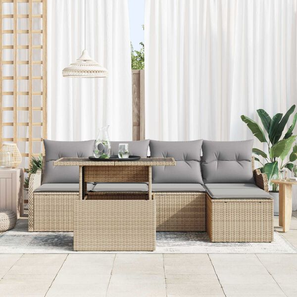 vidaXL Garðsófa sett með púði 6 pcs Drapplitaður Poly Rattan