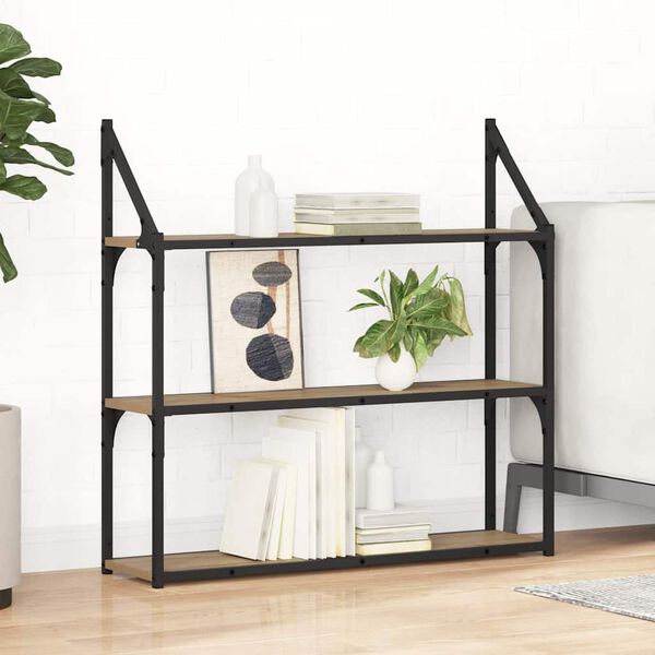 vidaXL Vegghylla Artisan Eik 80 x 21 x 78,5 cm Samsettur vi&eth;ur