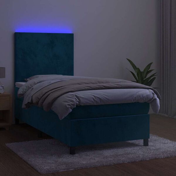 vidaXL H&oacute;lfa&eth; Springr&uacute;m me&eth; D&yacute;nu&LED Bl&aacute;tt 90x190 cm Flauel