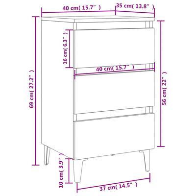 805912 vidaXL Bed Cabinet with Metal Legs 2 pcs Sonoma Oak 40x35x69 cm
