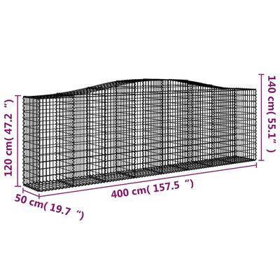 vidaXL Bogadregnir Grjótkassar 2 stk. 400x50x120/140 cm Sinkhúðað Járn