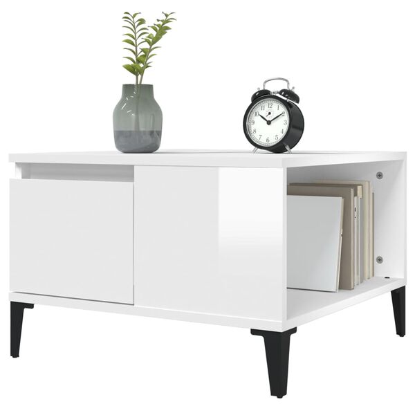 vidaXL S&oacute;fabor&eth; H&aacute;glans Hv&iacute;tt 55x55x36,5 cm Samsettur Vi&eth;ur