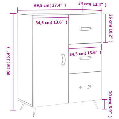 vidaXL Skenkur Hvítur 69,5x34x90 cm Samsettur Viður