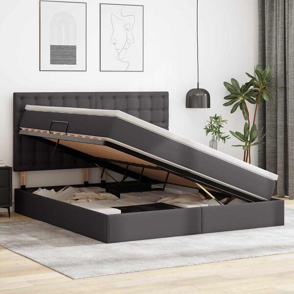 vidaXL R&uacute;m me&eth; geymslur&yacute;mi og LED me&eth; led Gr&aacute;r 160 x 200 cm Gervile&eth;ur