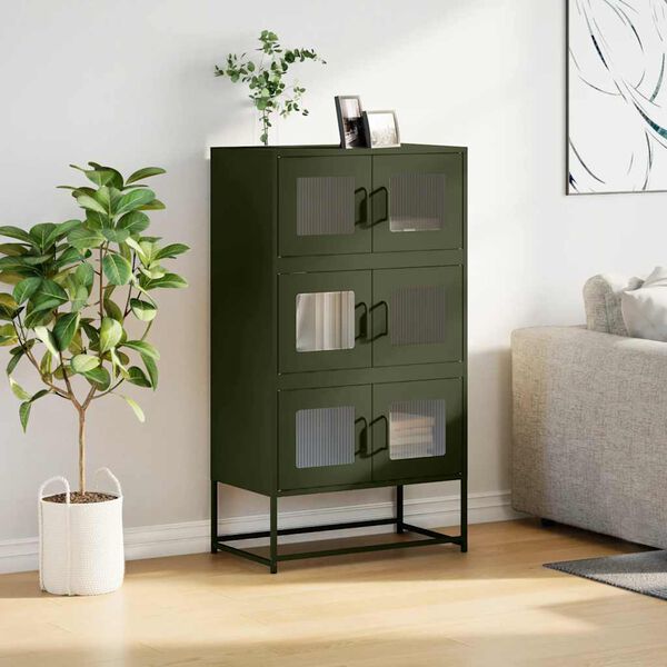 vidaXL Highboard Olive Green 68x39x123 cm St&aacute;l